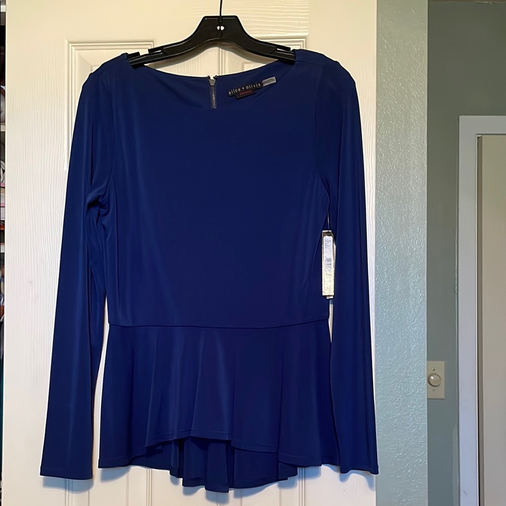 Alice + Olivia Women's Blue Long Sleeved Peplum Top